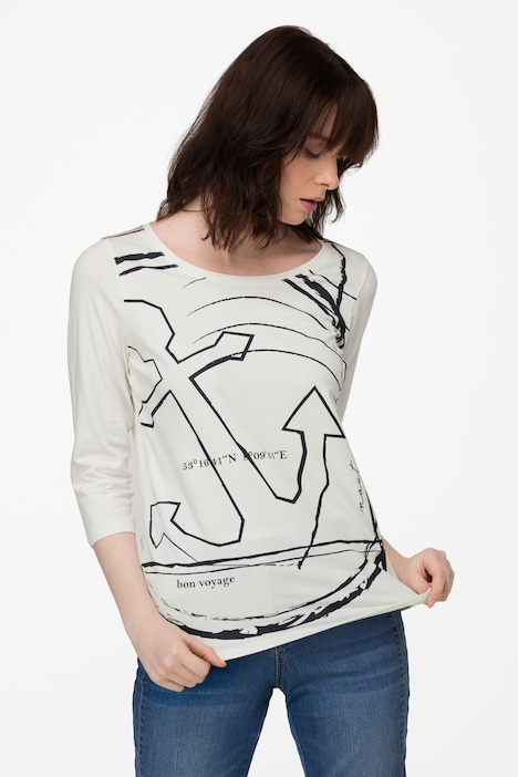 T-Shirt, Anker Print, Rundhals, Halbarm