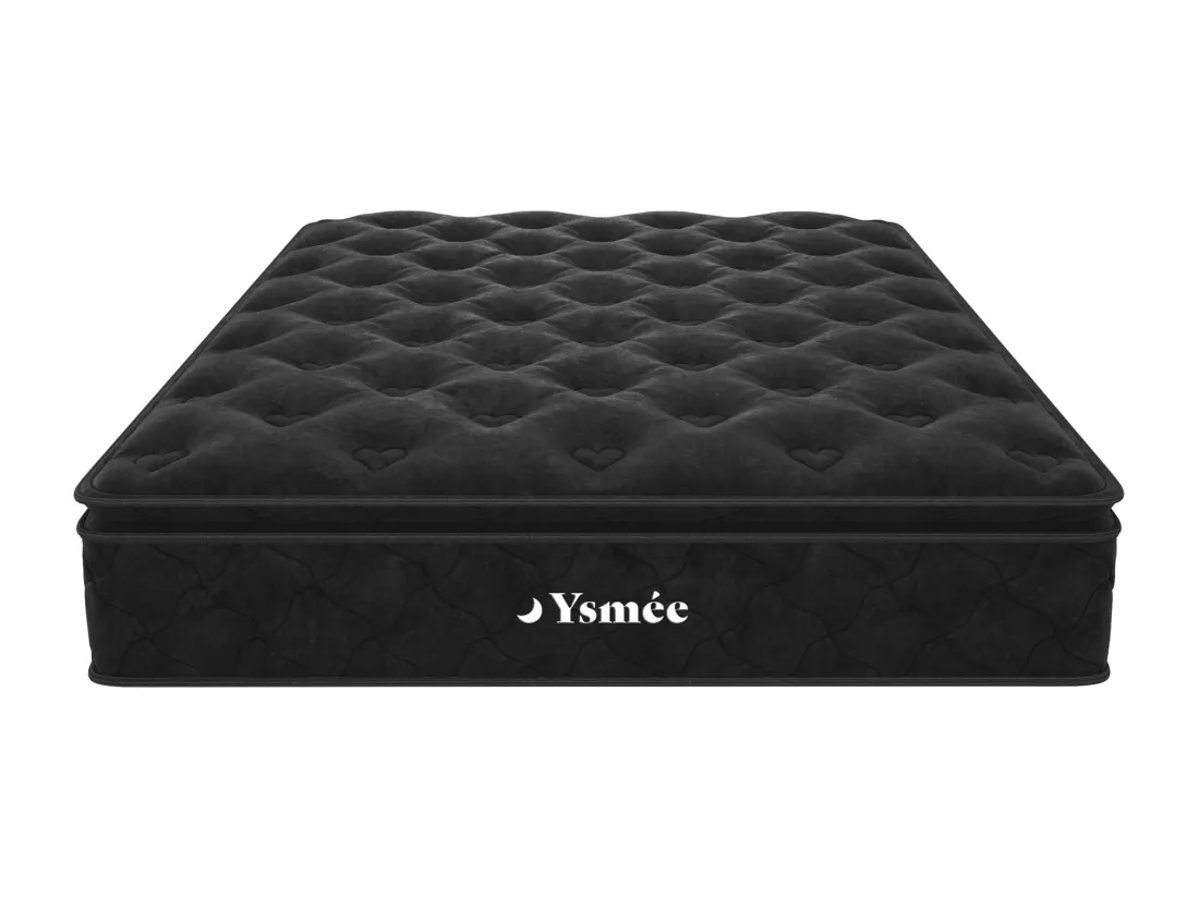 Ensemble 160 x 200 cm cadre à lattes + matelas ressorts ensachés surmatelas intégré ép.28cm - BLACK DREAM de YSMÉE