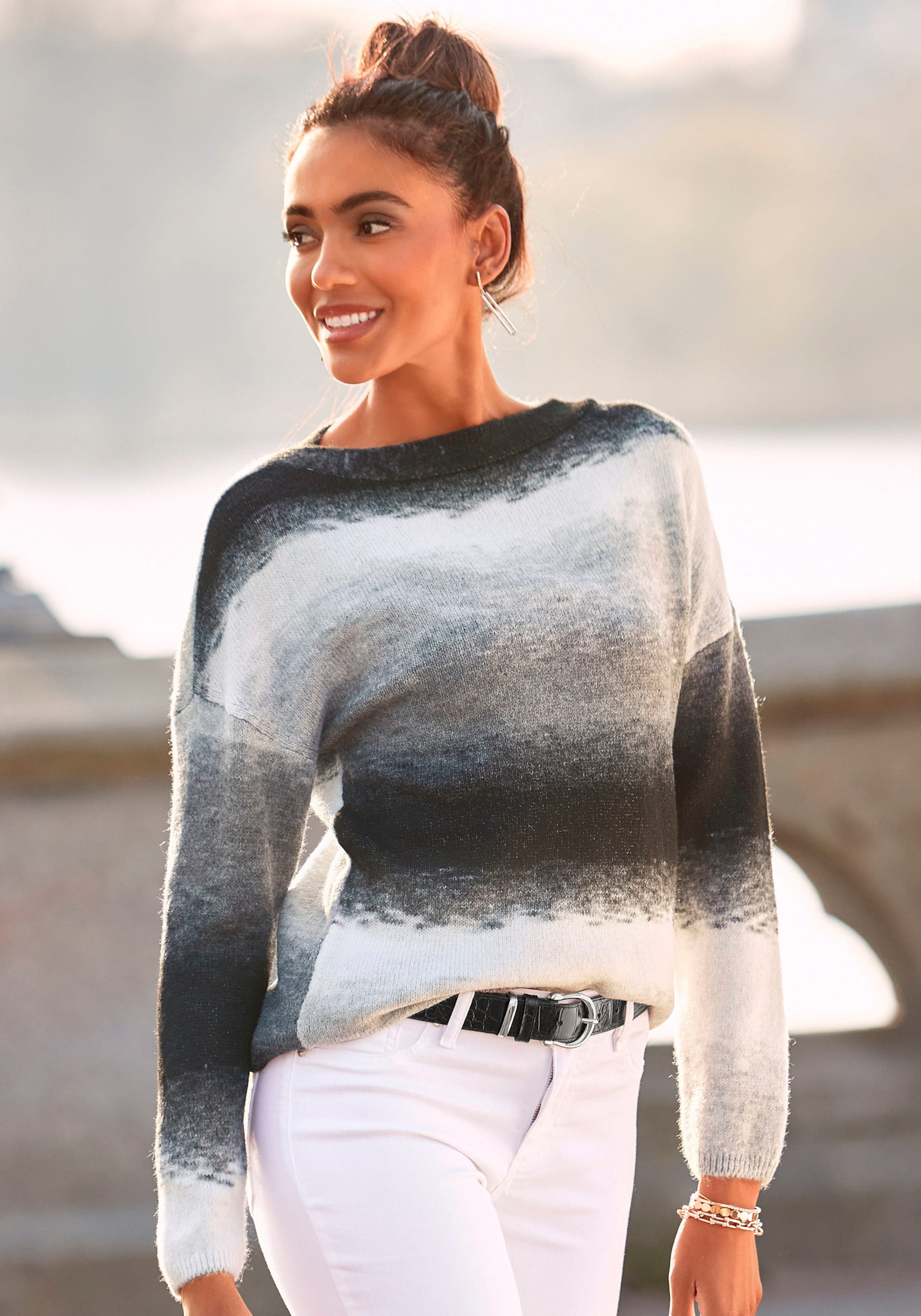 Vivance Strickpullover in schwarz-weiß-grau