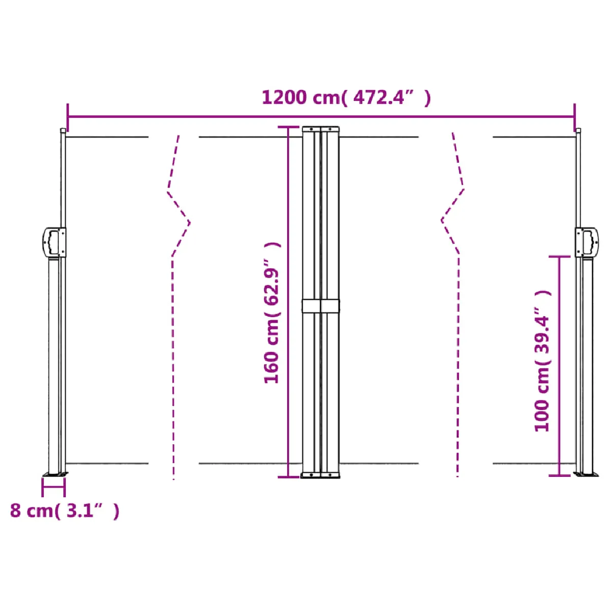 vidaXL Auvent latéral rétractable 160x1200 cm - Rouge