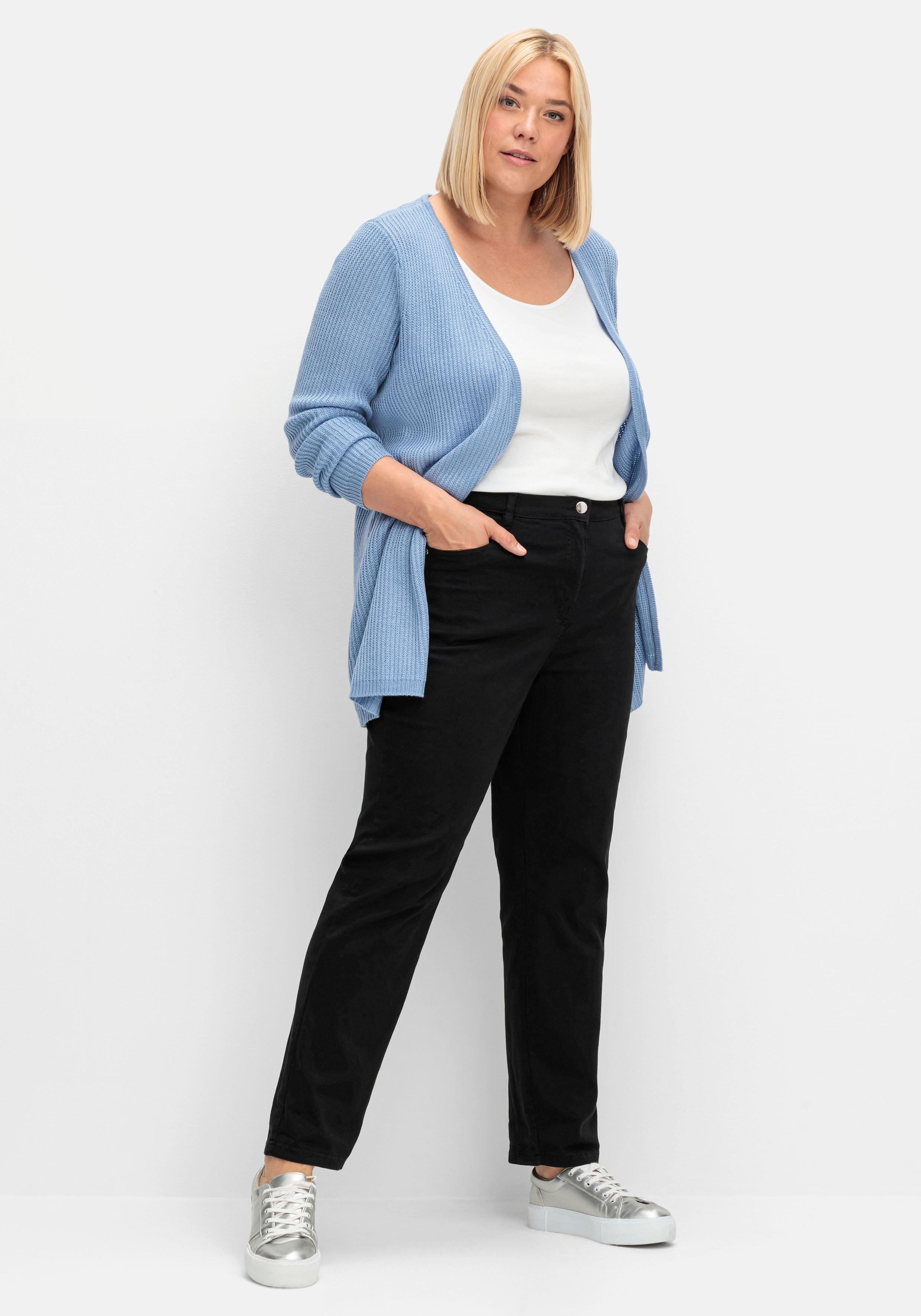 Longstrickjacke in verschlussloser Form, in Rippstrick