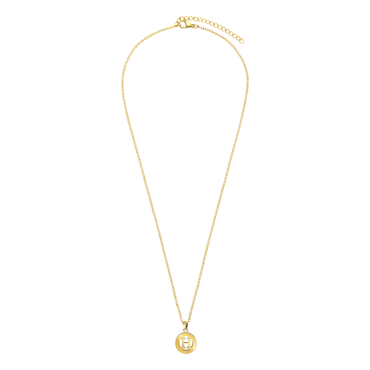 Stalen goldplated ketting met letter - H