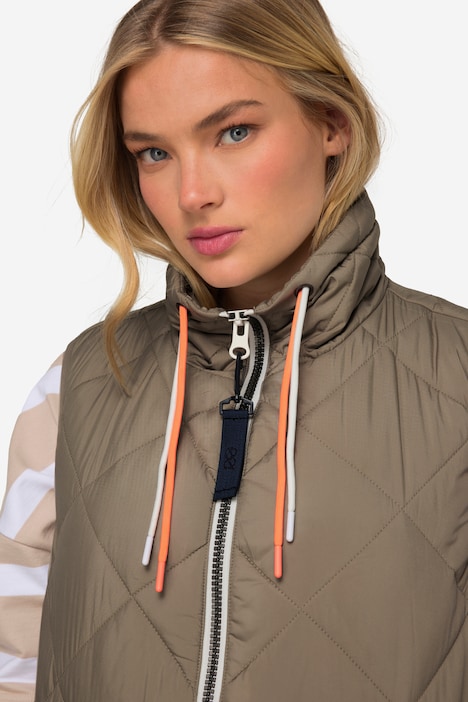 Steppweste, lange Form, Stehkragen, Zipper, Rippsaum
