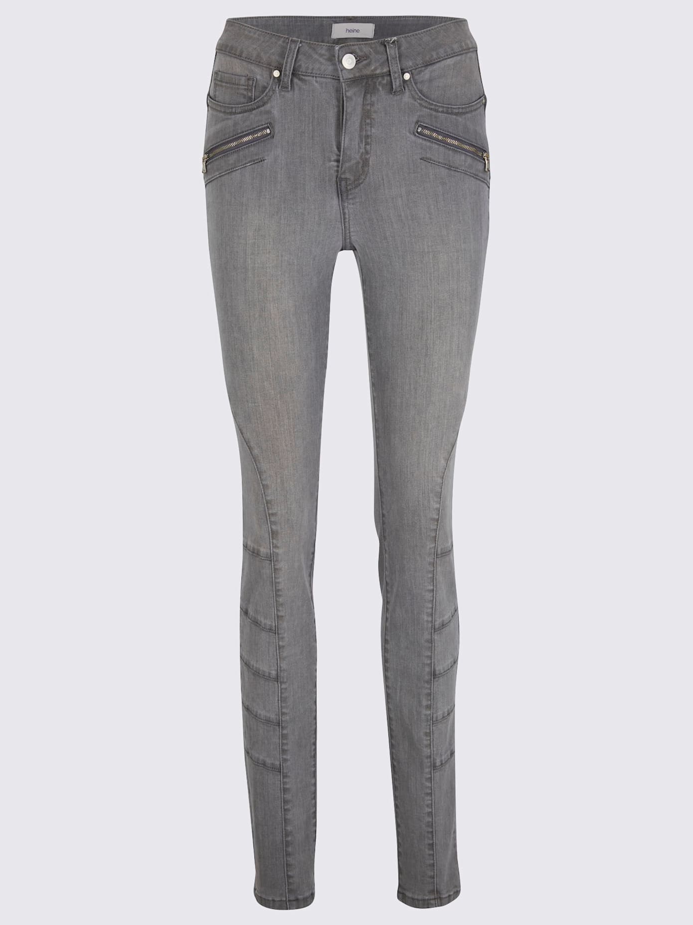 Jeans effet ventre plat glissières décoratives