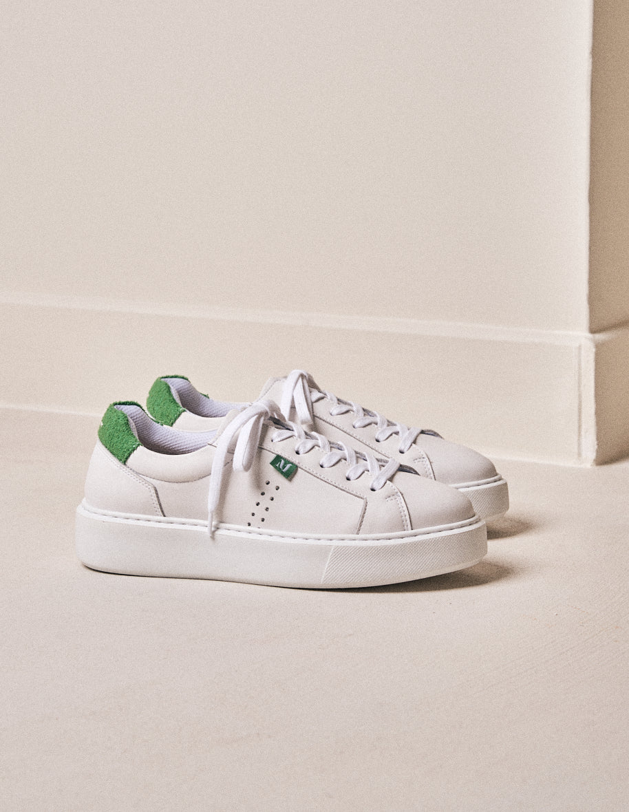 Baskets basses Apolline - Cuir et eponge blanc vert