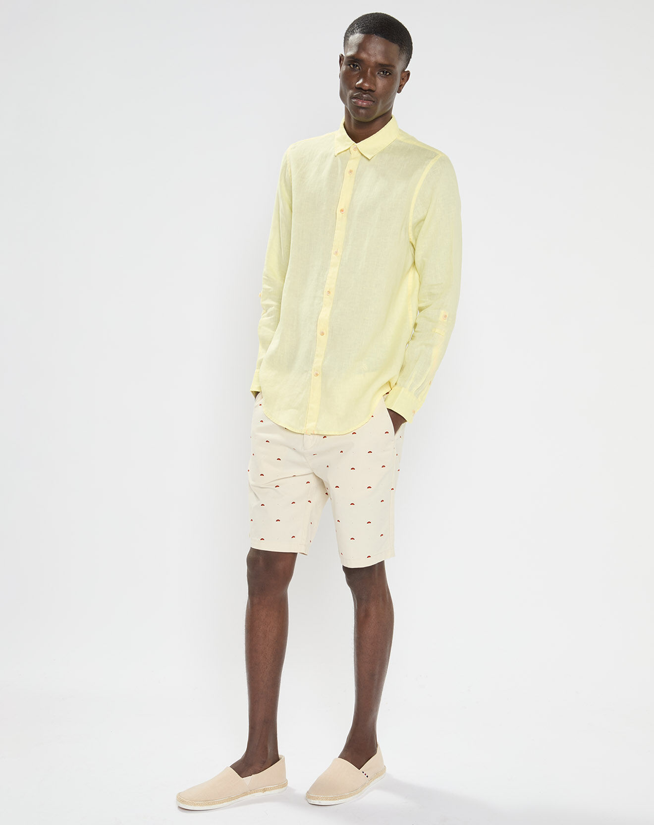 Scotch & Soda Chemise 100% Lin Regular Fit Garment Dyed jaune clair