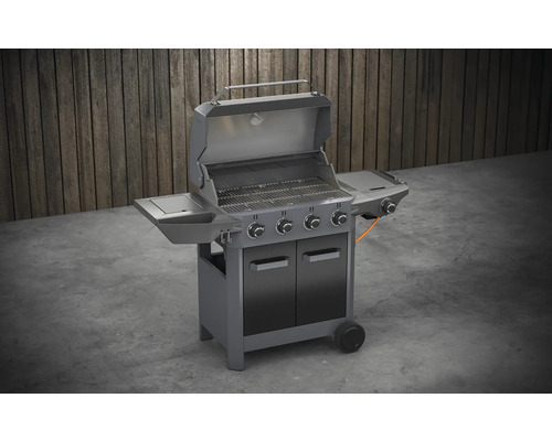 Tenneker® Carbon TG-4 U Gasgrill met 4 branders + zijbrander, gietijzeren rooster, zwart