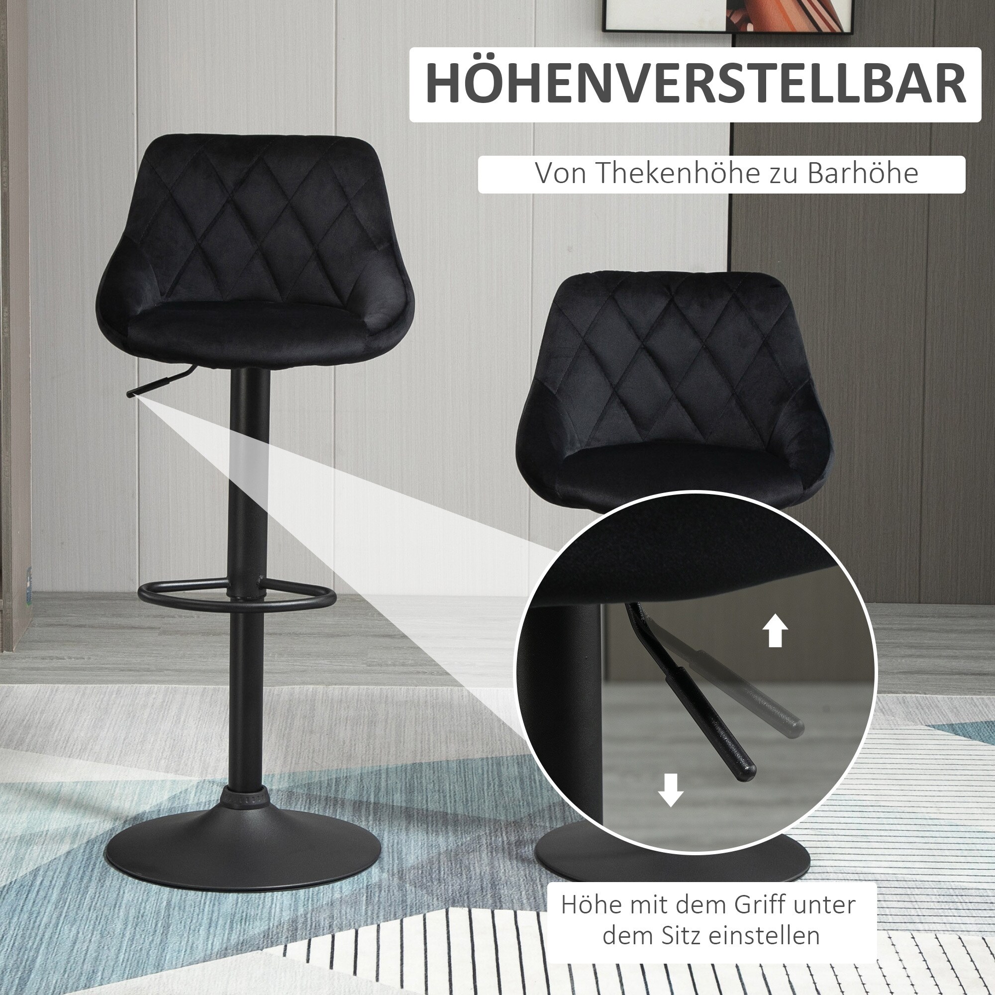 HOMCOM Barhocker Höhenverstellbares Set schwarz 51,5B x 48T x 83-104H cm