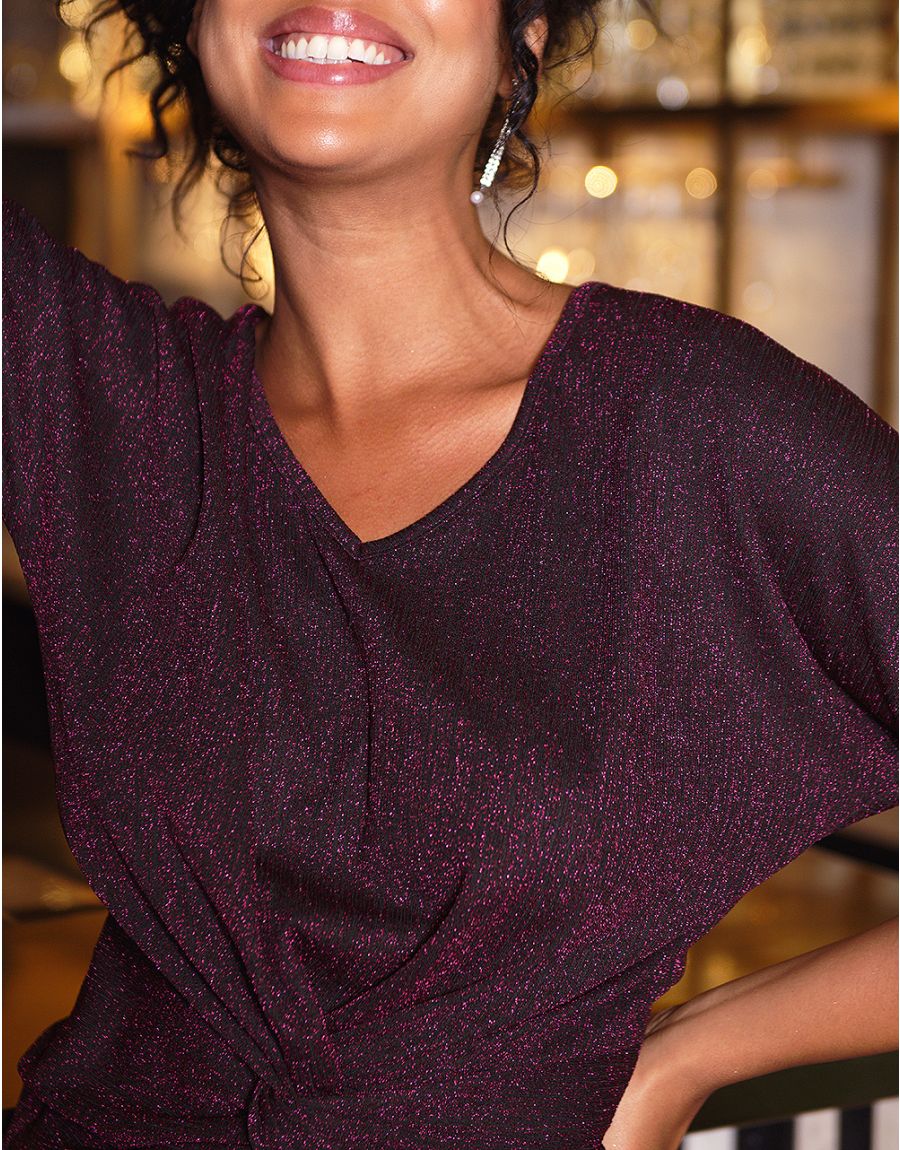 T-shirt drapé noir rose
