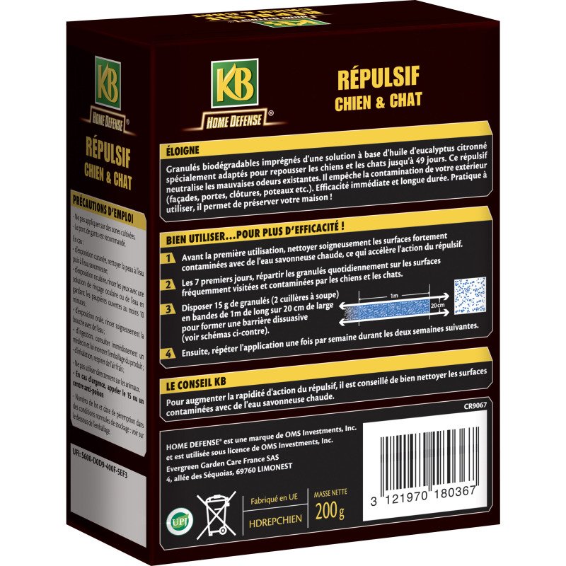 Répulsif chiens et chats KB Home Defense ® - Boîte de 200 g