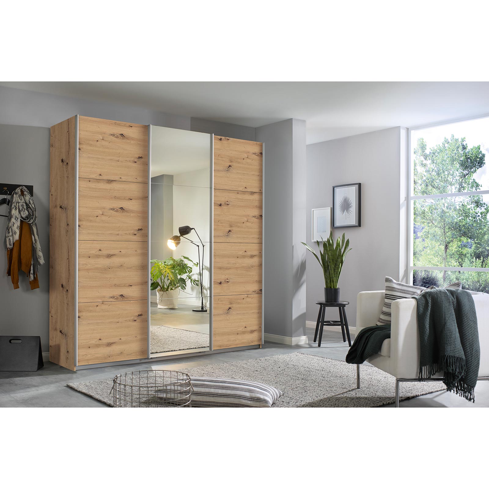 Schwebetürenschrank - Eiche Artisan - 203 cm