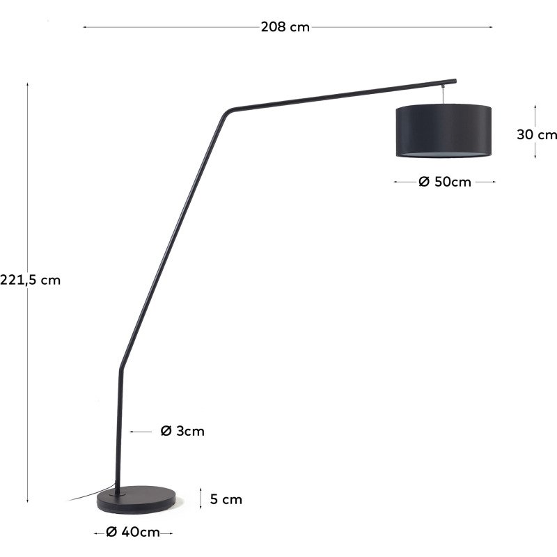 Lampadaire Ciana en métal finition noire et abat-jour en coton