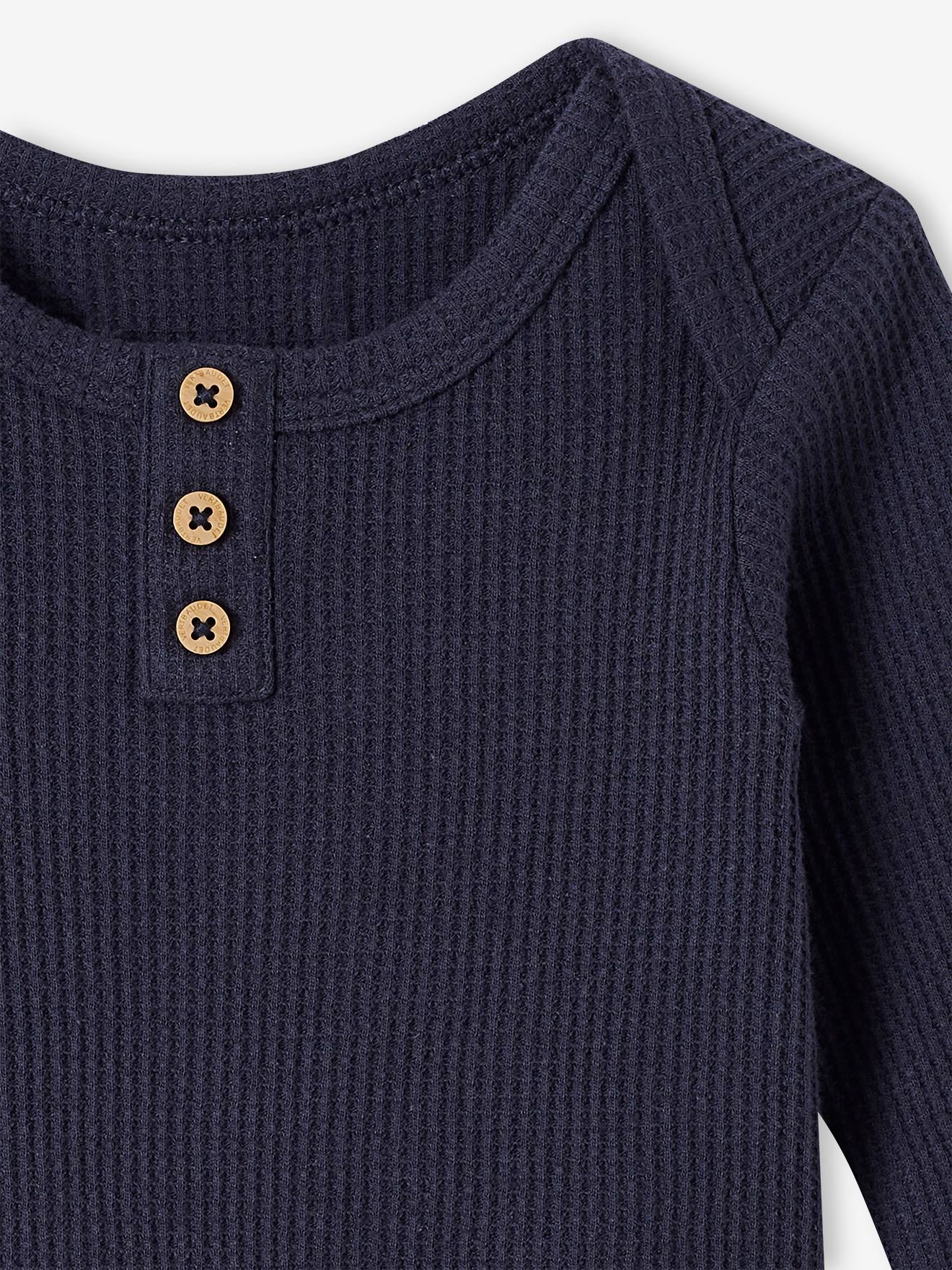 Conjunto com 2 bodies de manga comprida com estampa favo de mel para bebê, azul escuro