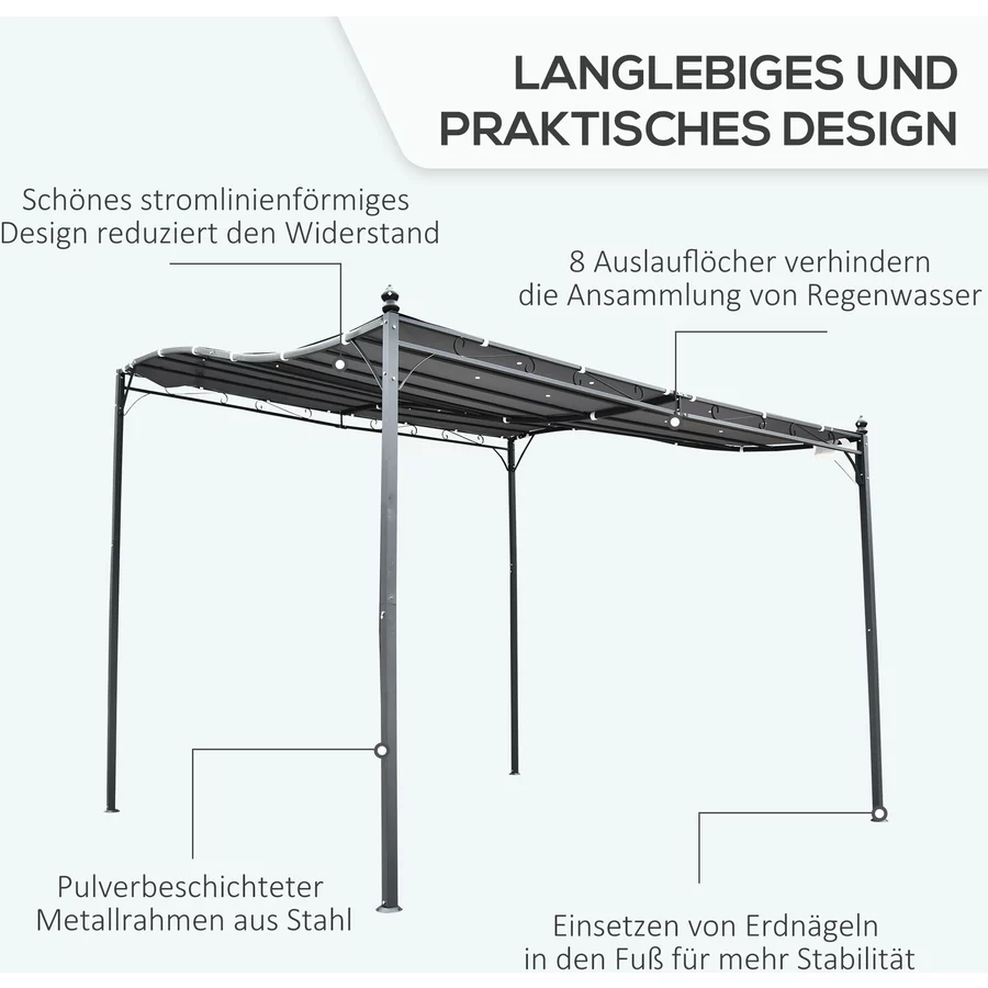 Outsunny Gartenpavillon mit geschwungenem Dach grau, schwarz