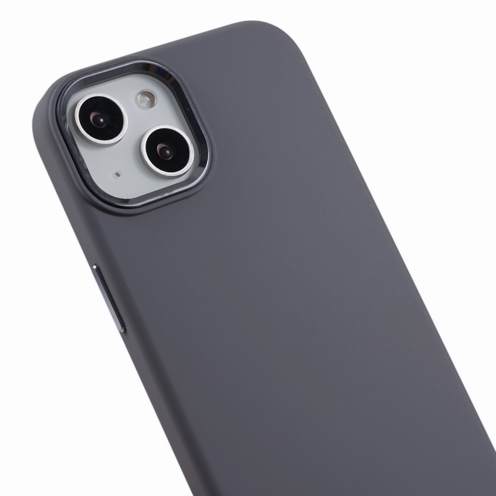 iPhone 15 Silikon Hardcase Hülle mit Metall Kamerarahmen - Dunkelgrau