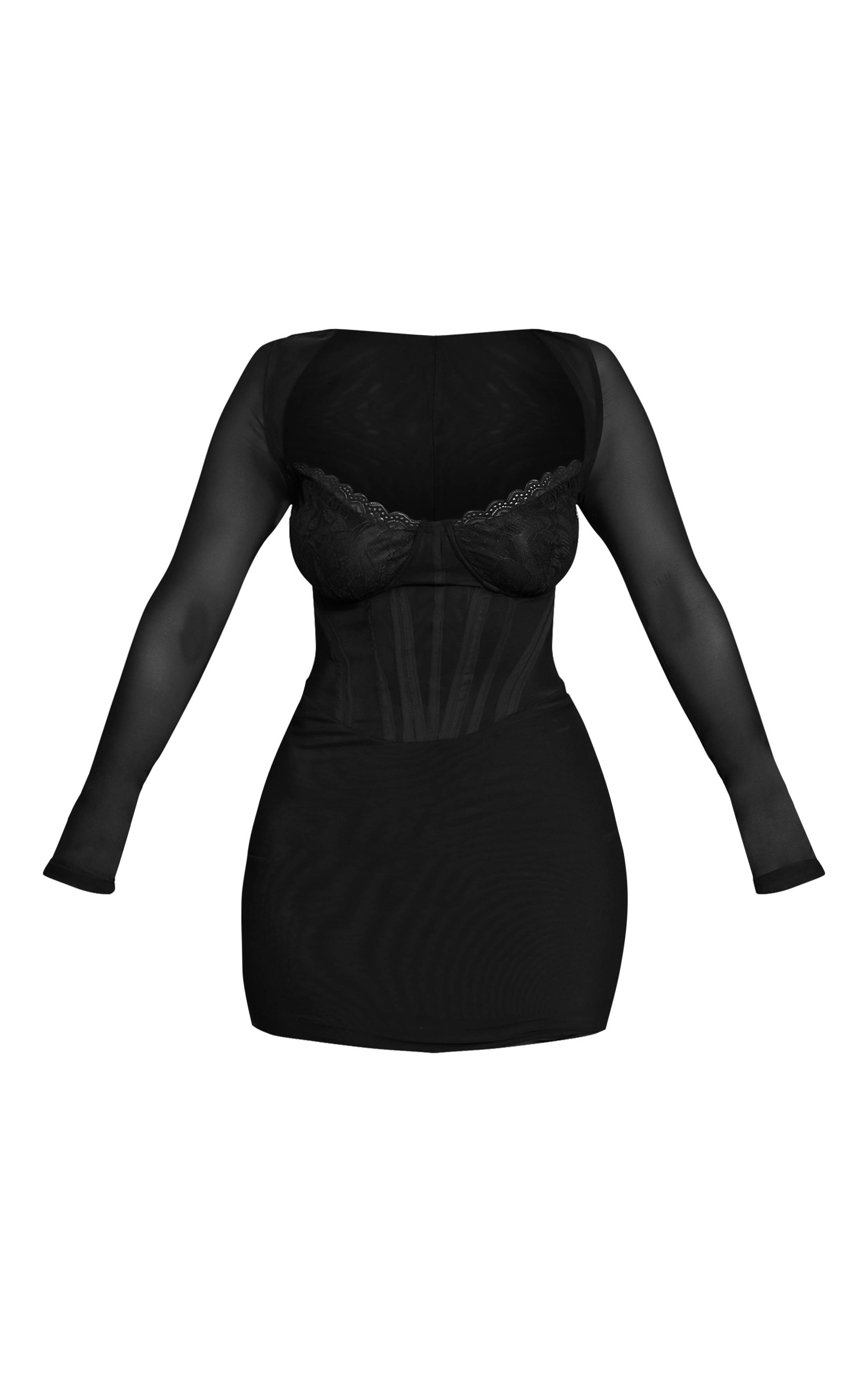 Noir Robe Mini Corsetée Shape À Empiècements En Dentelle Et Mesh