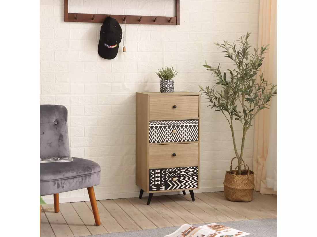 Commode de Salle de Bain avec 4 Tiroirs Bois Métal Style Industriel