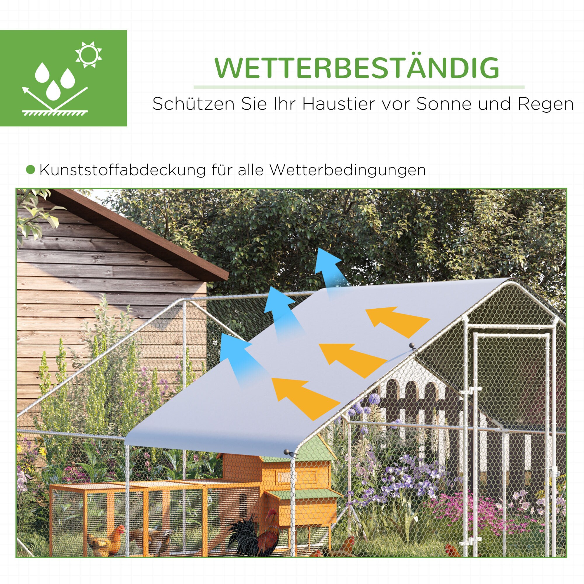 PawHut Hühnerstall mit Stahlrahmen bunt 300L x 400B x 200H cm
