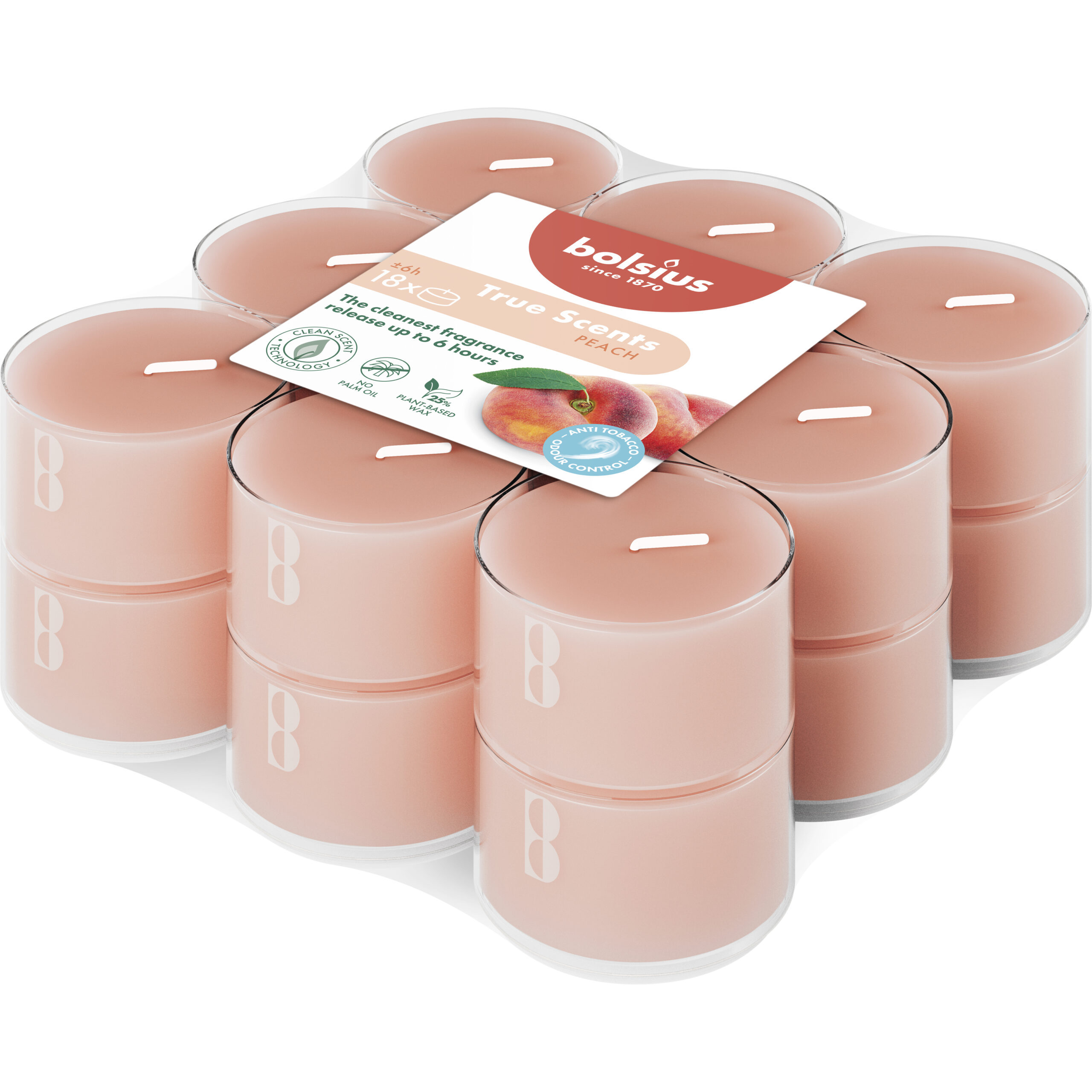Bolsius Geurtheelichten Clear Cup 6U True Scents Peach (1 stuk)
