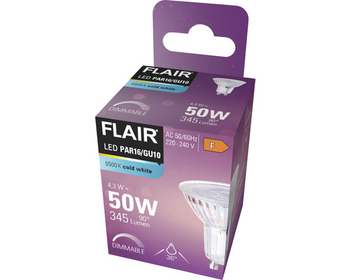 FLAIR LED reflectorlamp dimbaar PAR16 GU10/4,3W (50W) 345 lm 6500 K daglichtwit 36°