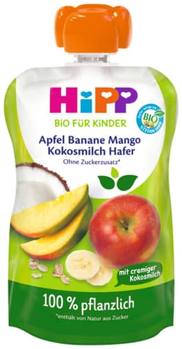 HiPP Bio für Kinder HiPPiS mit Vollkorn Apfel Banane Mango mit Kokosmilch und Hafer - Anton Affe