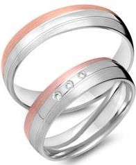 Trouwringen 8 karaat rood-wit goud 3 Diamanten