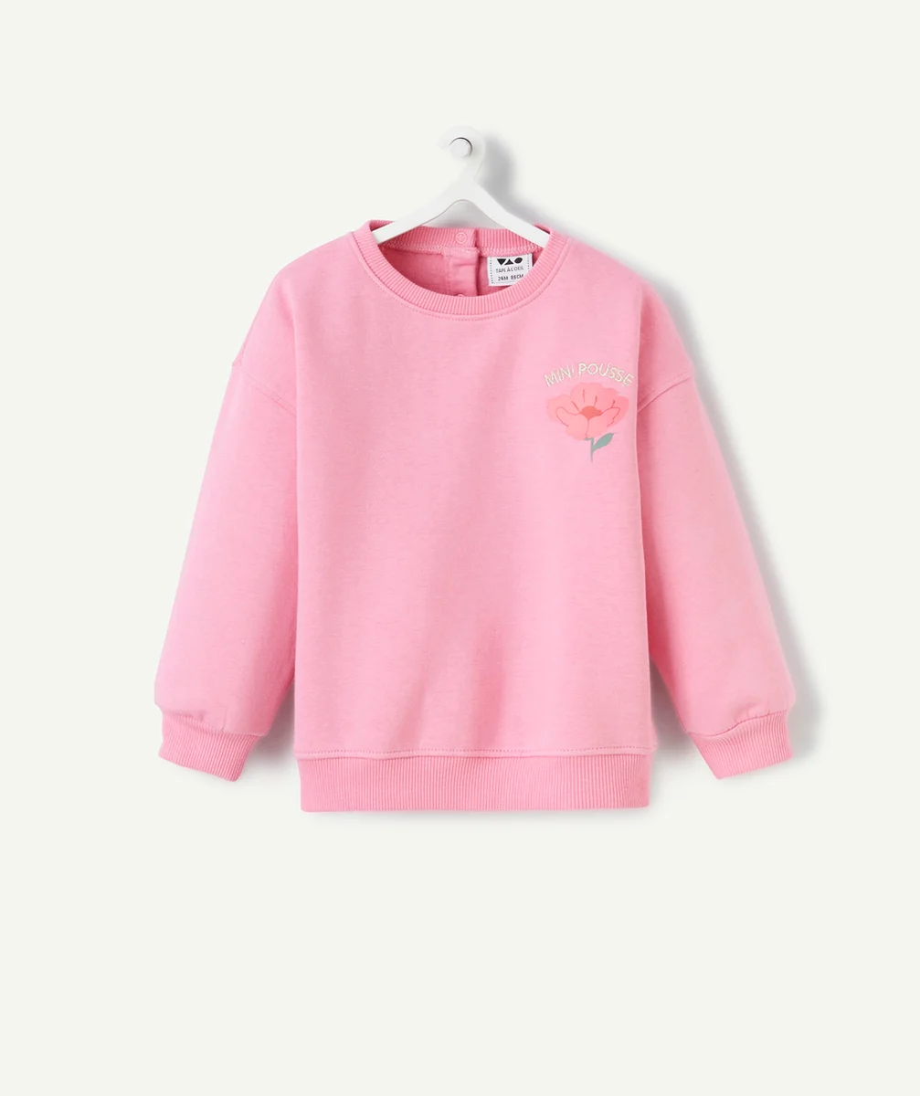 SWEAT BÉBÉ FILLE EN FIBRES RECYCLÉES ROSE AVEC MOTIF THÈME MINI POUSSE