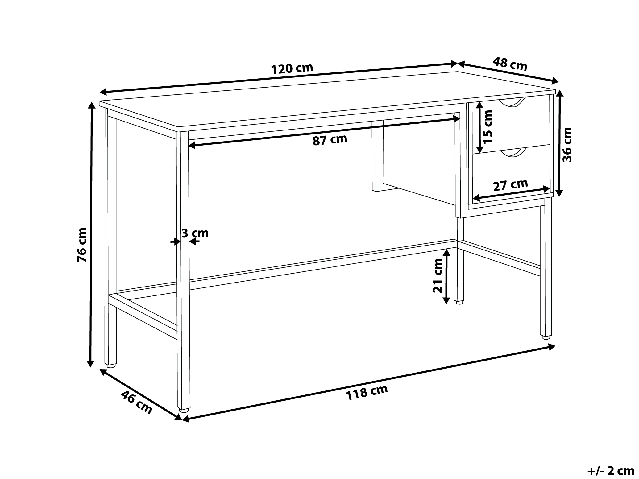 Bureau GRANT Lichtbruin 120 cm 48 cm met lades