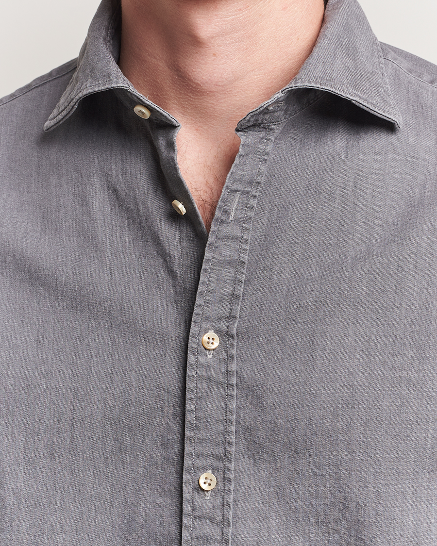 Stenströms Regular Fit Garment Washed Denim Shirt Grey