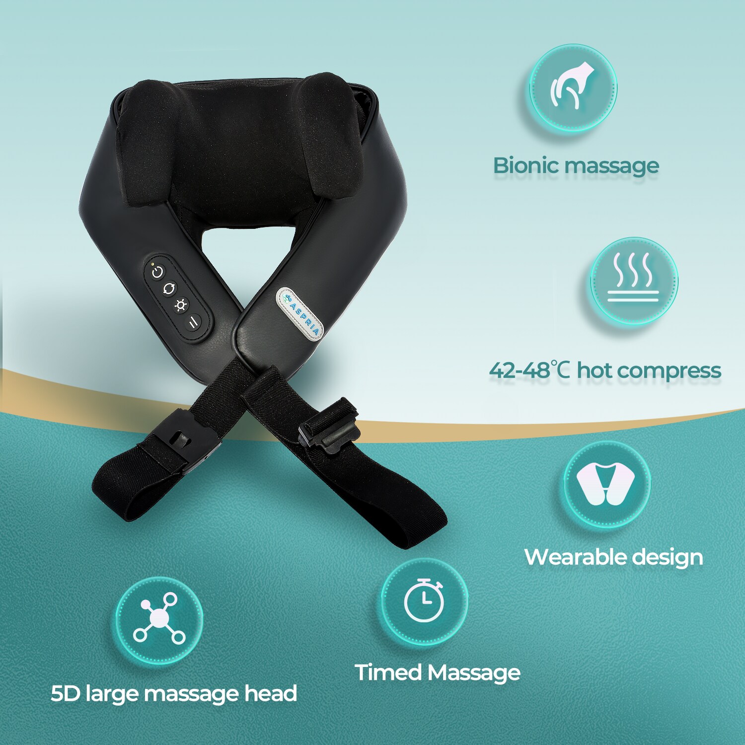 Aspria 5D Shiatsu Nackenmassagegerät mit Wärme, wiederaufladbar, Tragbares Schultermassagegerät für Nacken, Schulter, Rücken, Beine und Ganzkörpermassage, Geschenk für Frauen Männer Freunde Familie
