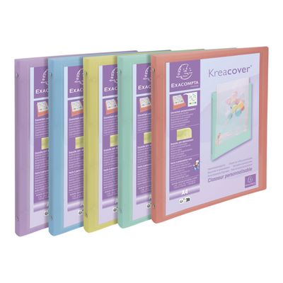Exacompta Kreacover Pastel - Classeur 4 anneaux personnalisable - Dos 20 mm - A4 - pour 140 feuilles - disponible dans différentes couleurs