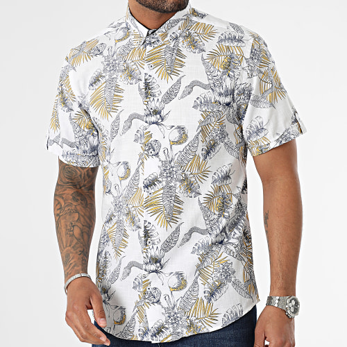 Chemise Manches Courtes Floral Blanc Jaune