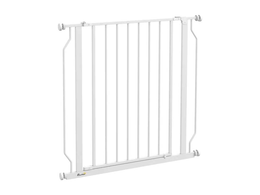 Barrière de sécurité barrière pour animal domestique longueur réglable barrière escaliers couloirs portes sans perçage en acier et ABS dim. 75-85L x 76H cm blanc