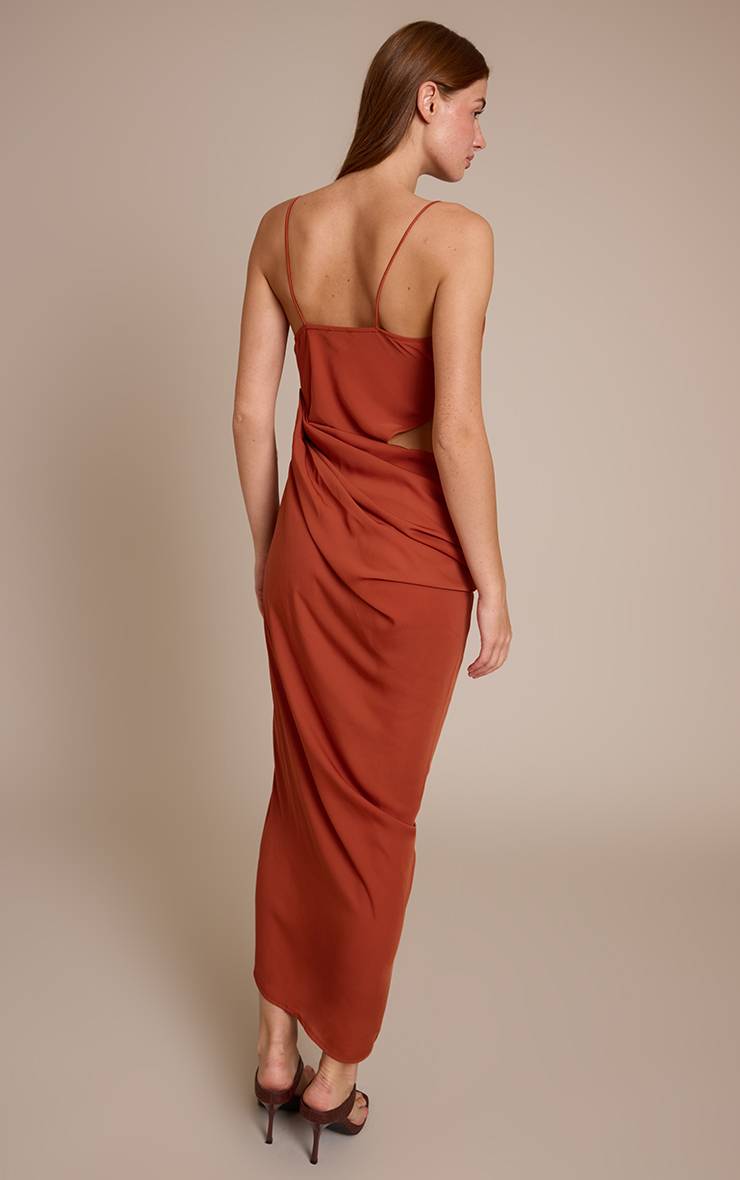Orange Brûlé Robe Midi En Mousseline Drapée Avec Découpes