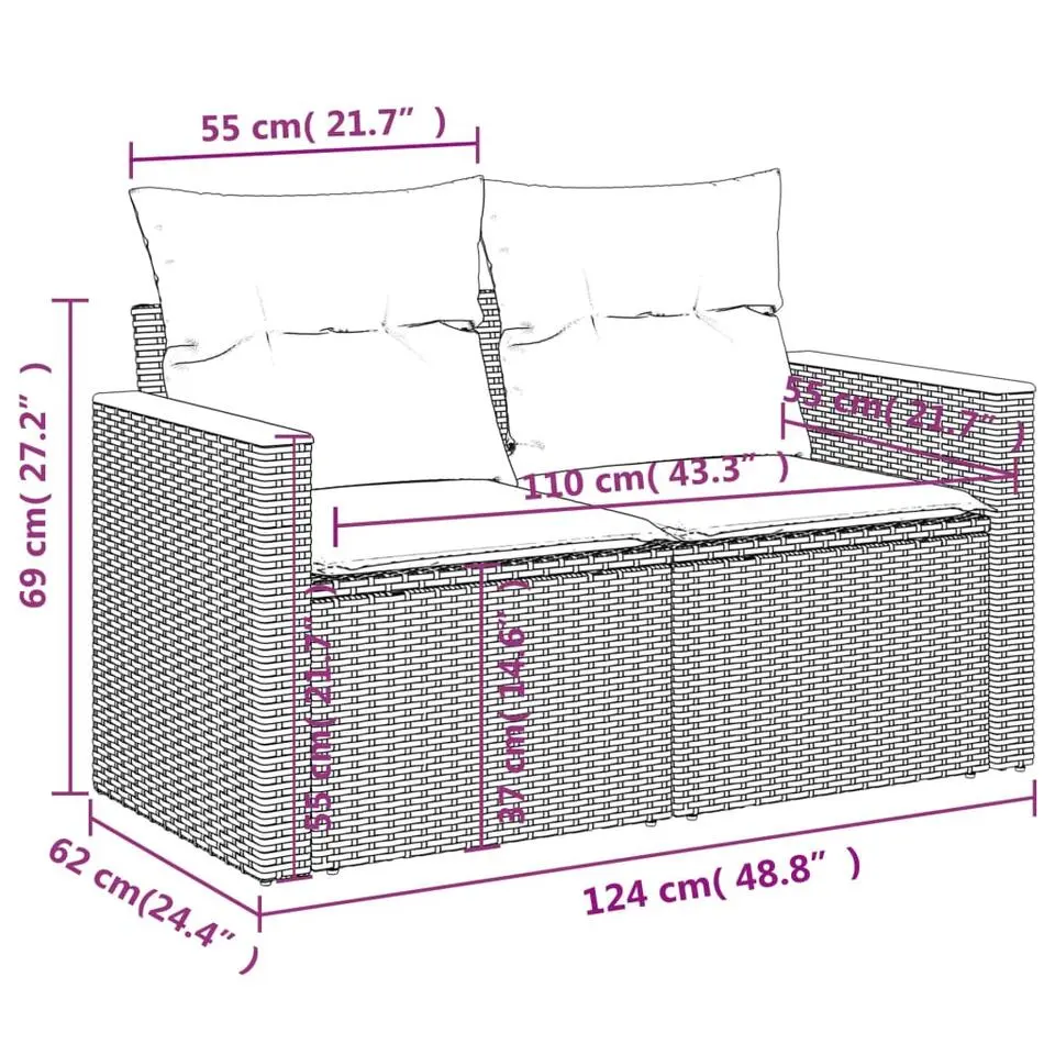 vidaXL - Loungeset - Zwart - Poly rattan - 13 stuks - Met kussens