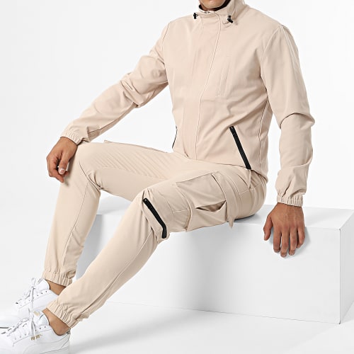 Ensemble Veste Zippée Et Pantalon Cargo AB326 Beige Foncé
