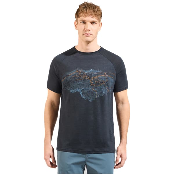 T-shirt randonnée ODLO ASCENT PW 130 TOPOGRAPHY CREW NECK S/S BLACK MELANGE