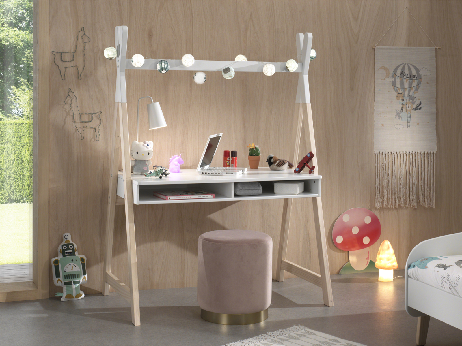 Kinderschreibtisch KIDDY - weiß-natur - Tipi
