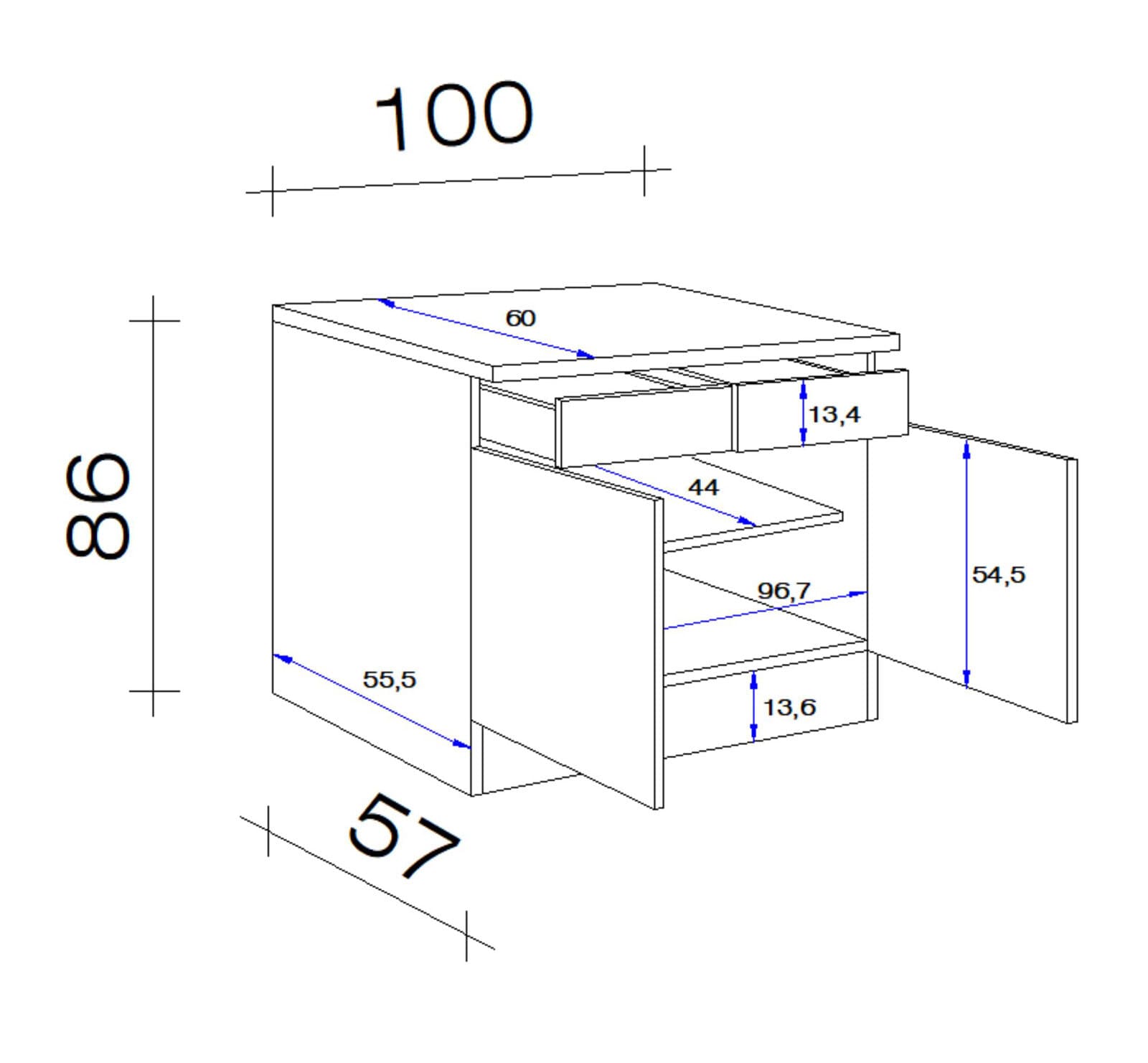 Küchen Unterschrank VALERO 100cm Weiß/Sonoma Eiche