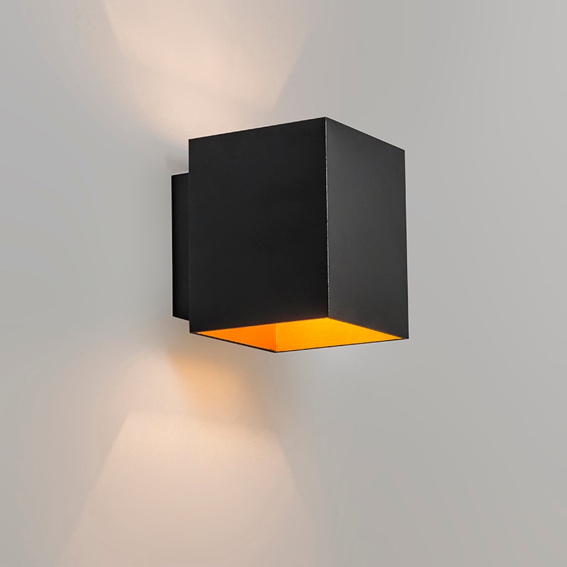 Design wandlamp, zwart en goud, vierkant - Sola