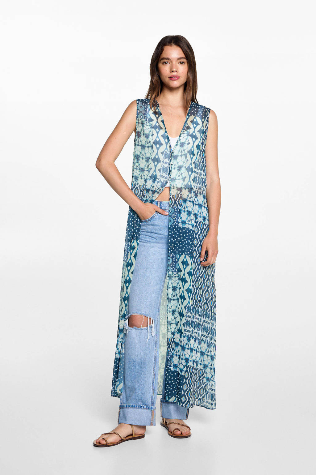 MANGO TEEN gilet met all over print blauw/wit