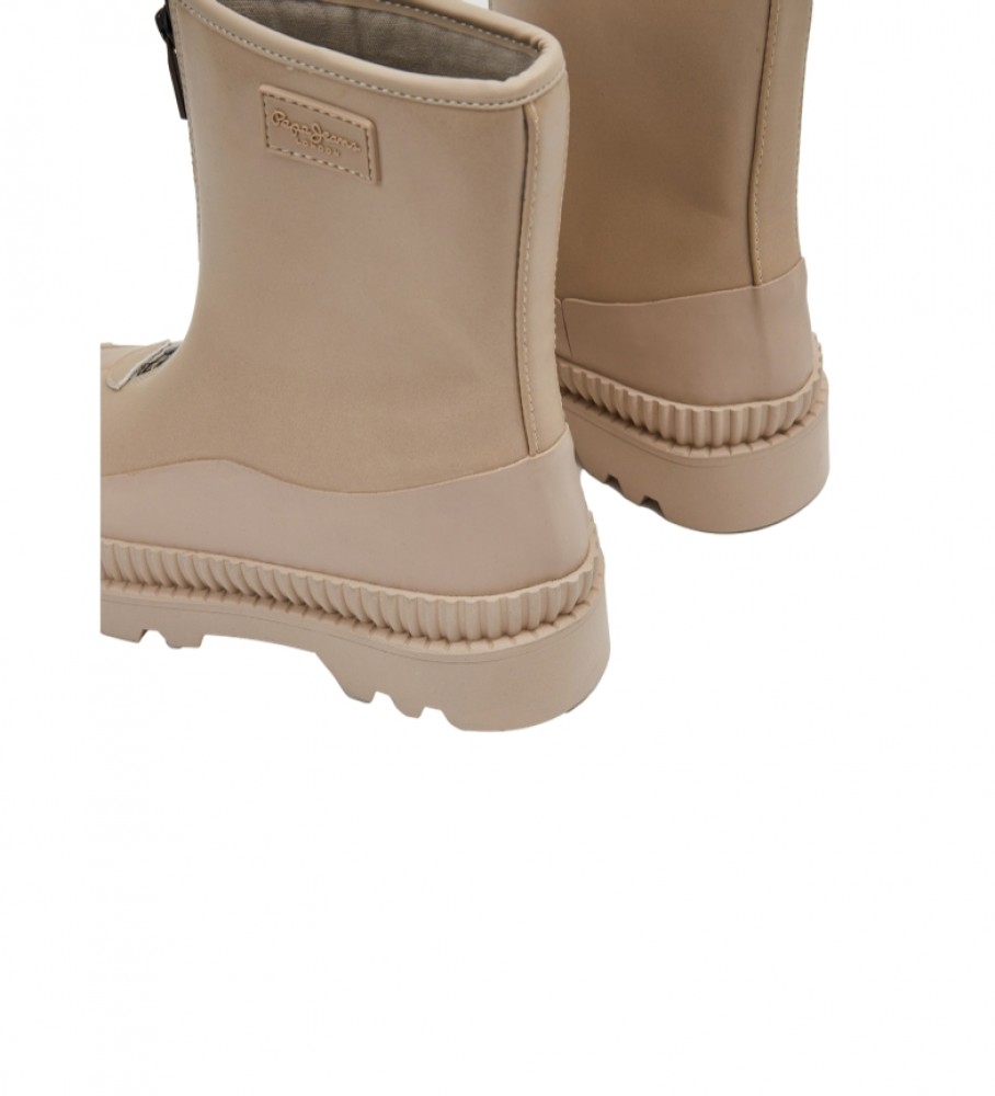 Botas de cano curto Pepe Jeans com zíper de borracha na cor bege.