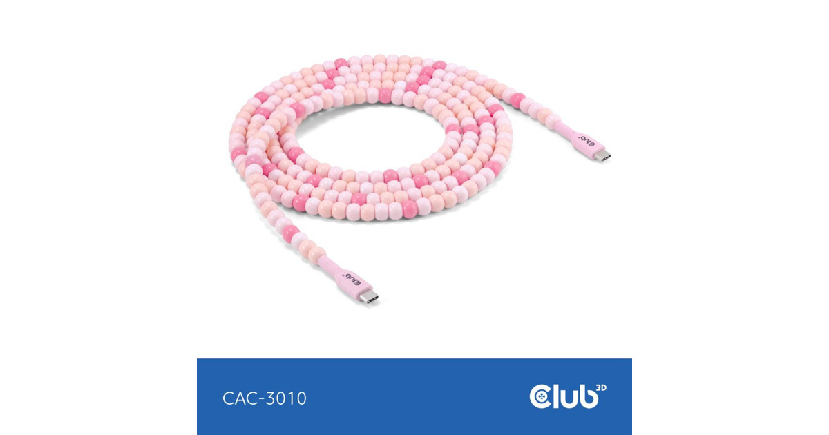 Club 3DUSB-C Beaded Cable Pink, 2 meter kabel  (Roze)