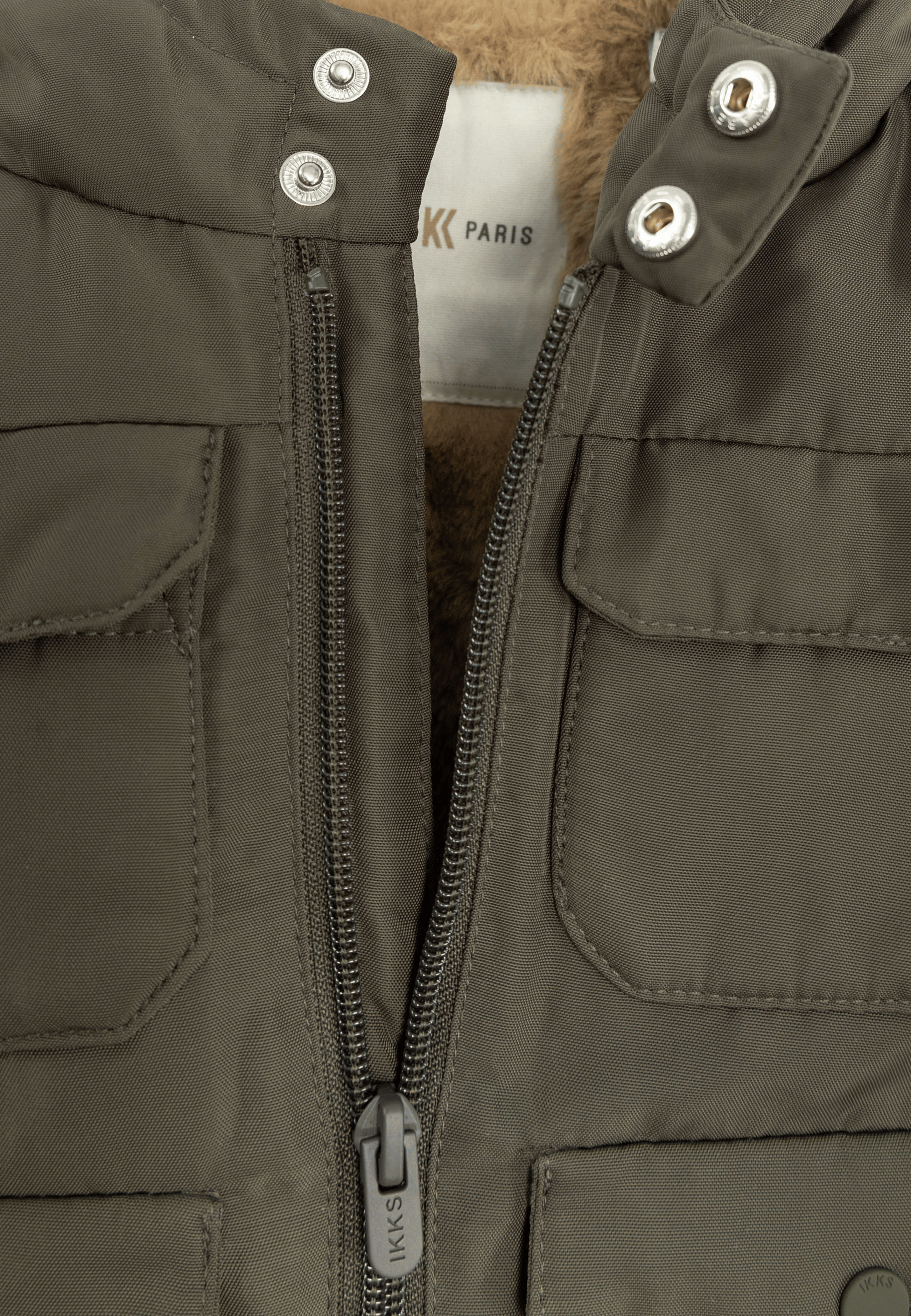 Parka droite col montant à capuche | Kaki