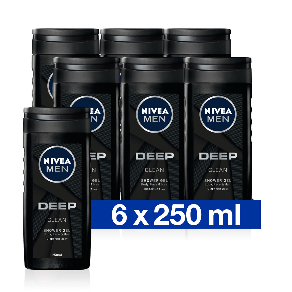 6x Nivea Men Douchegel Deep Clean250 ml