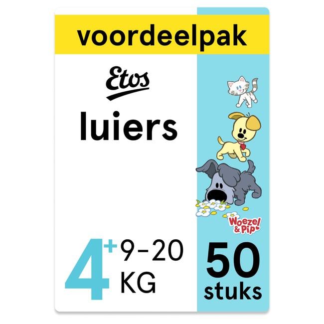 Etos Woezel & Pip Luiers Maxi Plus Voordeelpak Maat 4+ 9-20 kg 50 stuks
