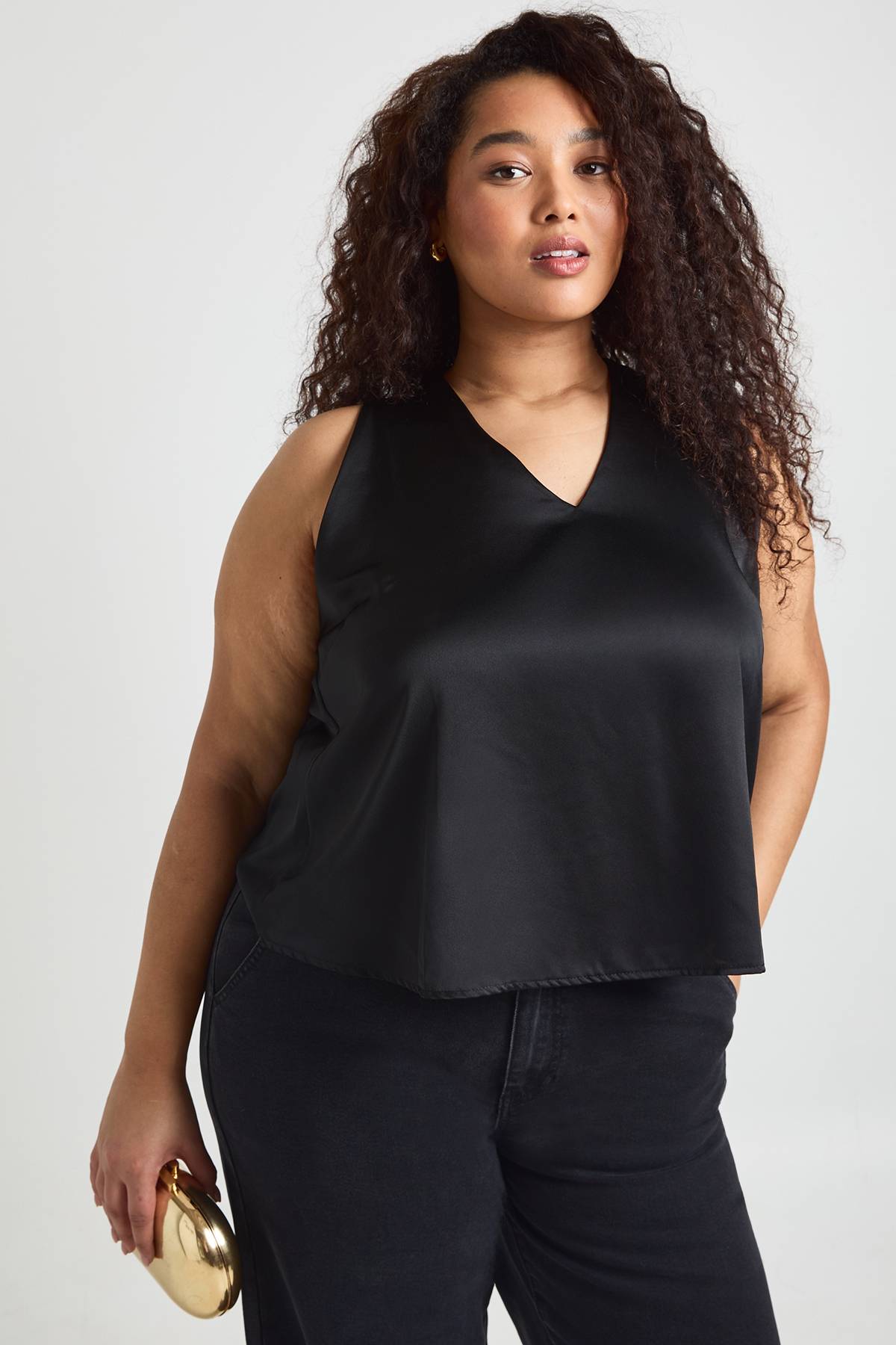 boohoo Top Caraco Dos Nageur Grande Taille Satiné Avec Finitions Dorées