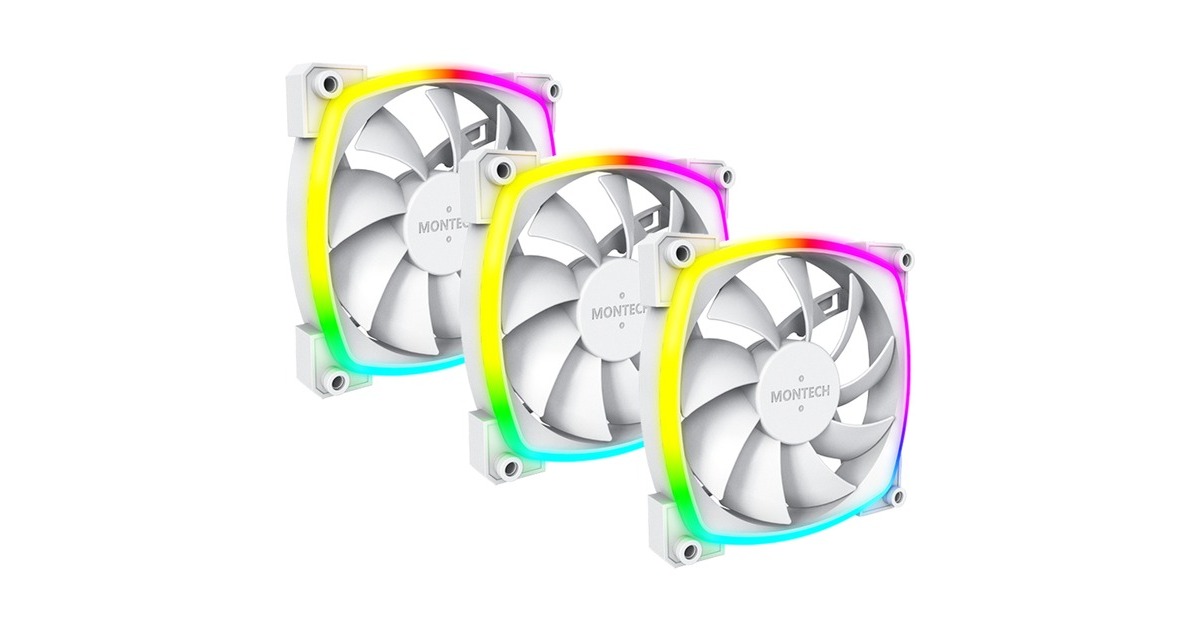 MontechAX120 fan PWM 3-pack RGB case fans  (Wit, 3 stuks, 120 x 120 x 25 mm)