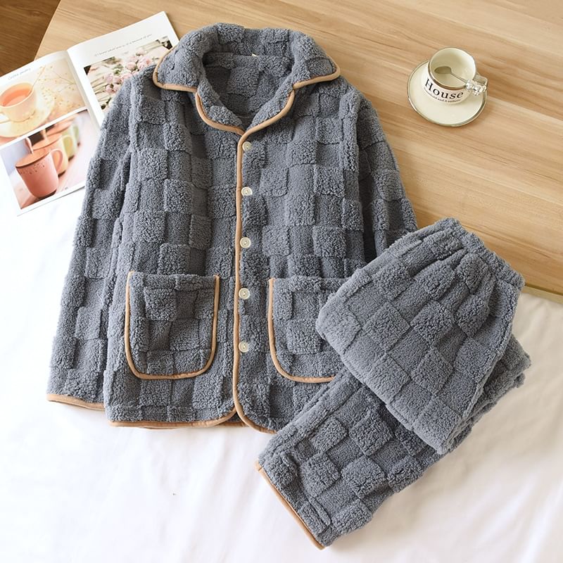Dogini - Koppel bijpassende geruite fleece pyjamaset