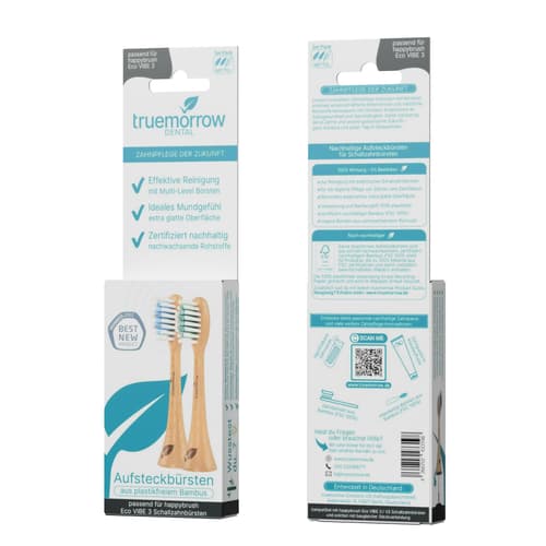 truemorrow DENTAL Aufsteckbürsten aus Bambus für happybrush Eco Vibe 3 Schallzahnbürsten